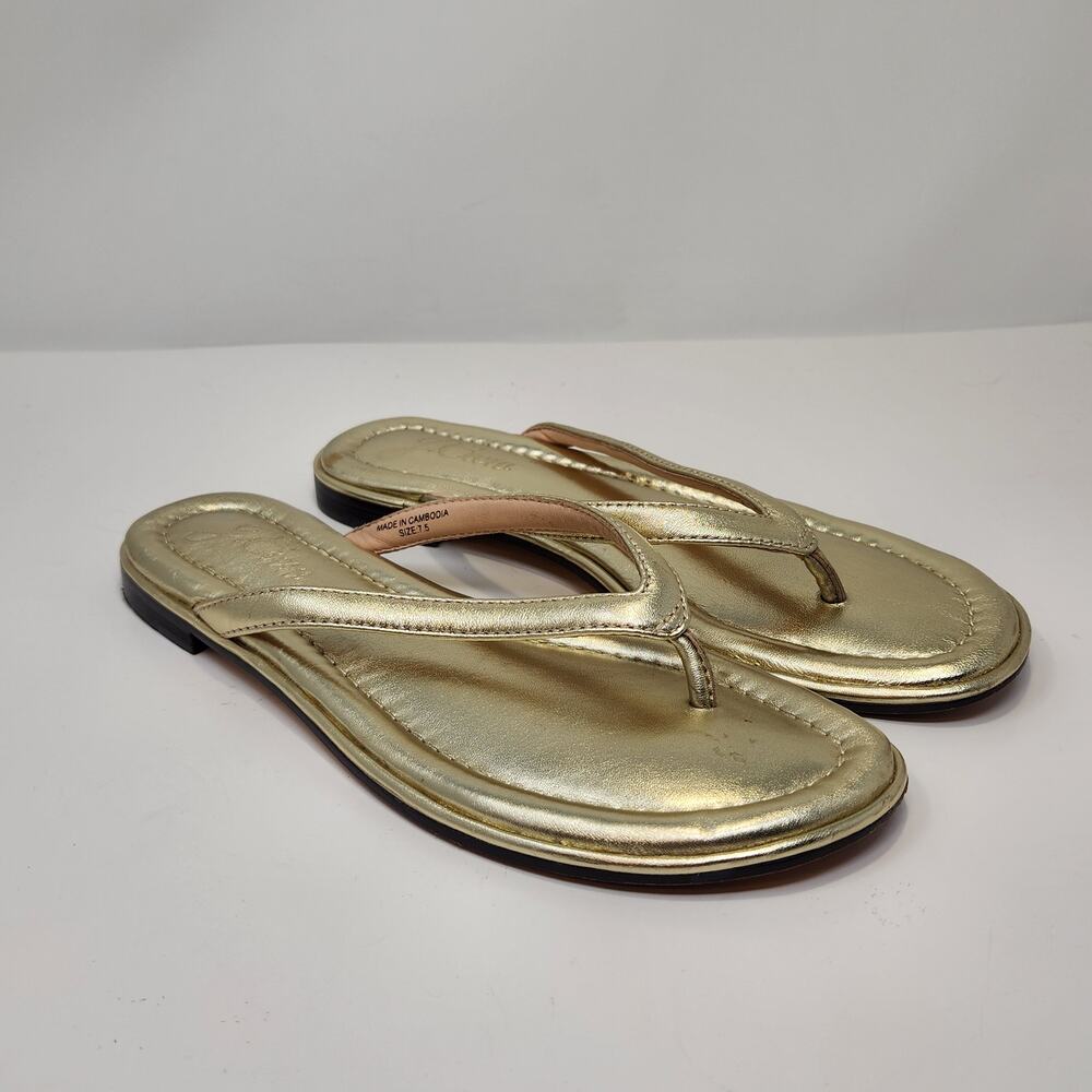 J Crew Women Gold Metallic Leather Slip On Thong Sandals Size 7.5 Cushioned